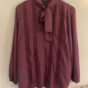 ❄️Ann Taylor Mauve Long Sleeve Blouse with Tie Front